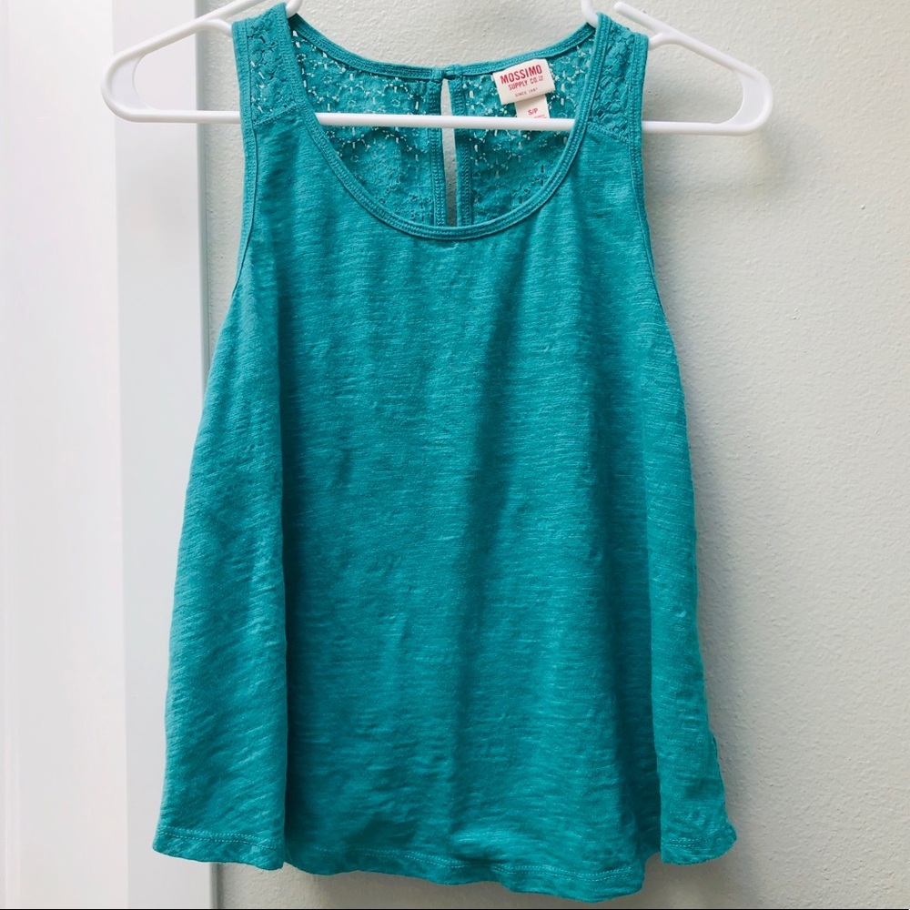 MOSSIMO SLEEVELESS LACE PANEL TANK TOP TEAL SMALL